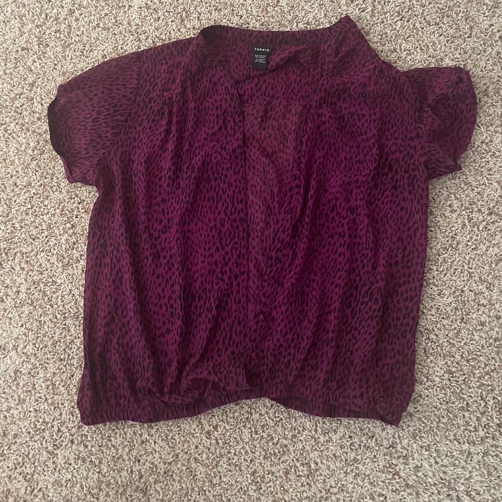 Torrid purple and black button down shirt.